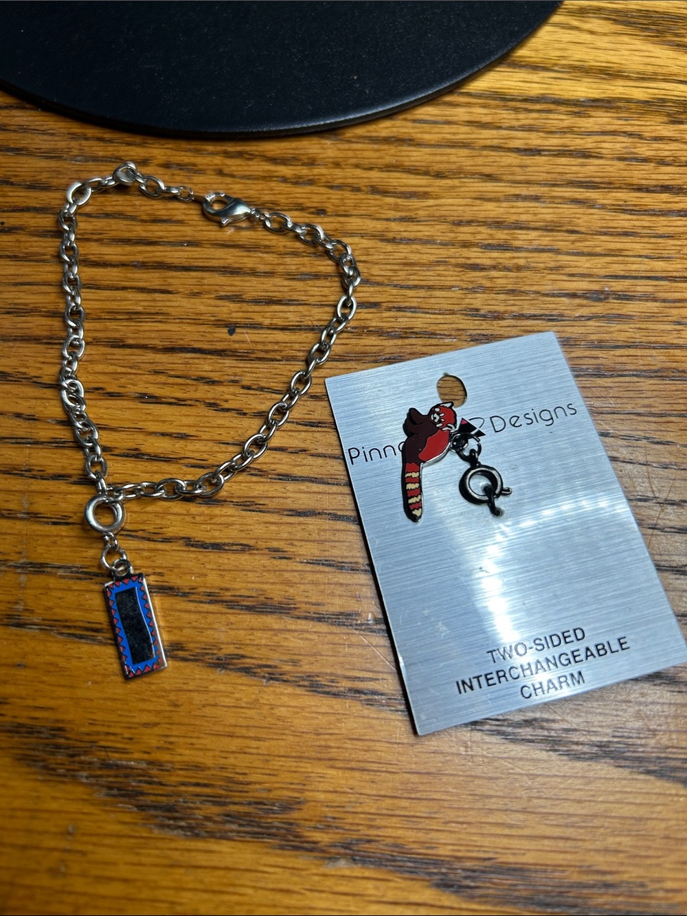Silver Chain Bracelet with Blue Enamel Memphis Zoo with a red panda